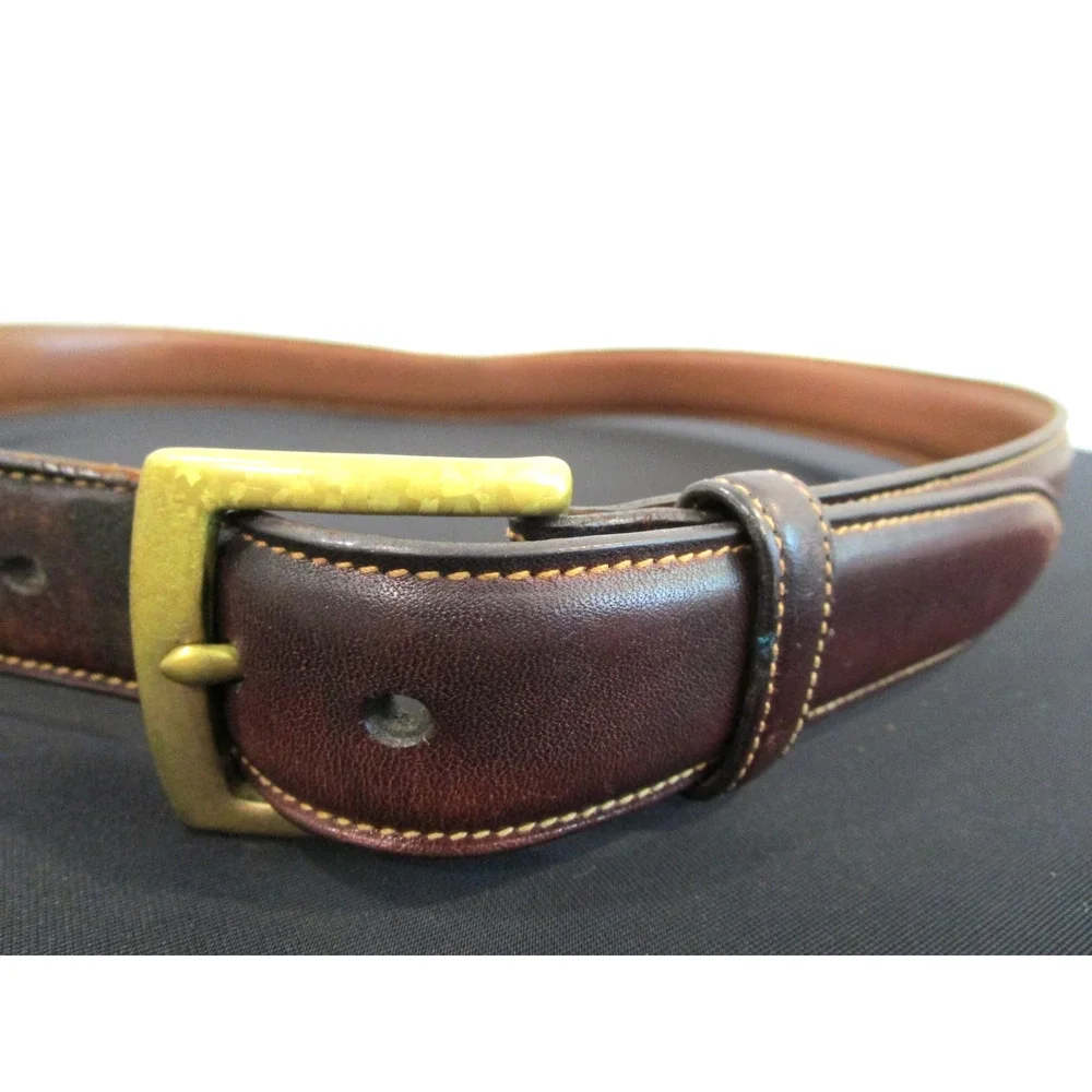 Trafalgar Brown Stitched Leather Brass Buckle Belt Men Sz 34, 33